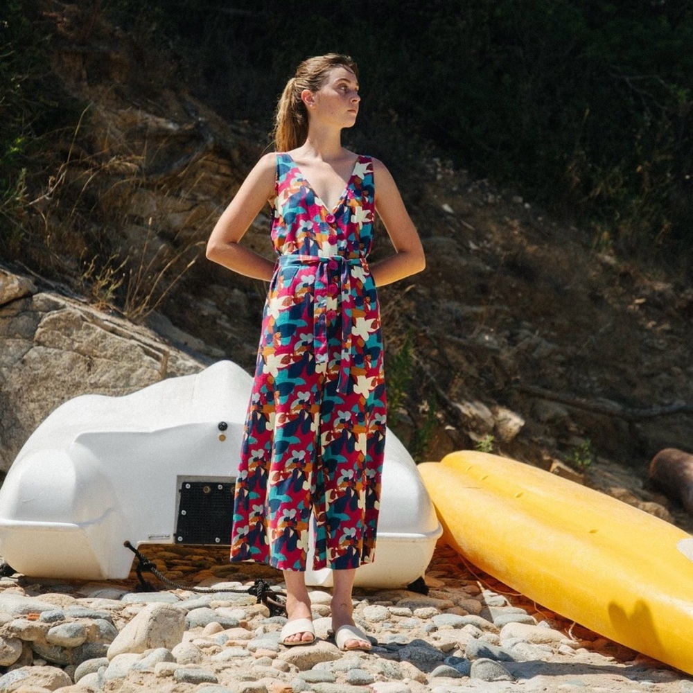 Pepaloves Floral Wide Leg Cropped Jumpsuit Sleeveless V Neck Size S